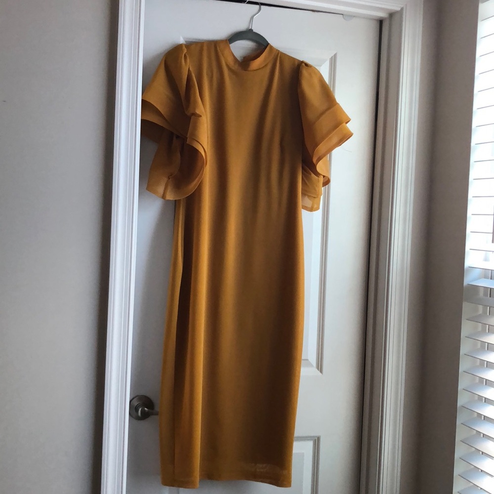 Fashion Nova Yellow, Maxi, puffed shoulders Dress